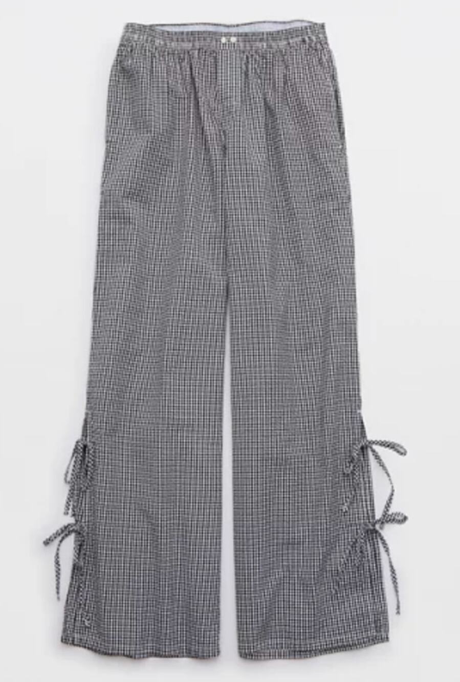 Aerie Gingham Print Tie Hem Boxer Style Wide Leg Pants Black White Medium